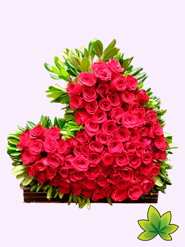 Corazón 84 rosas rojas